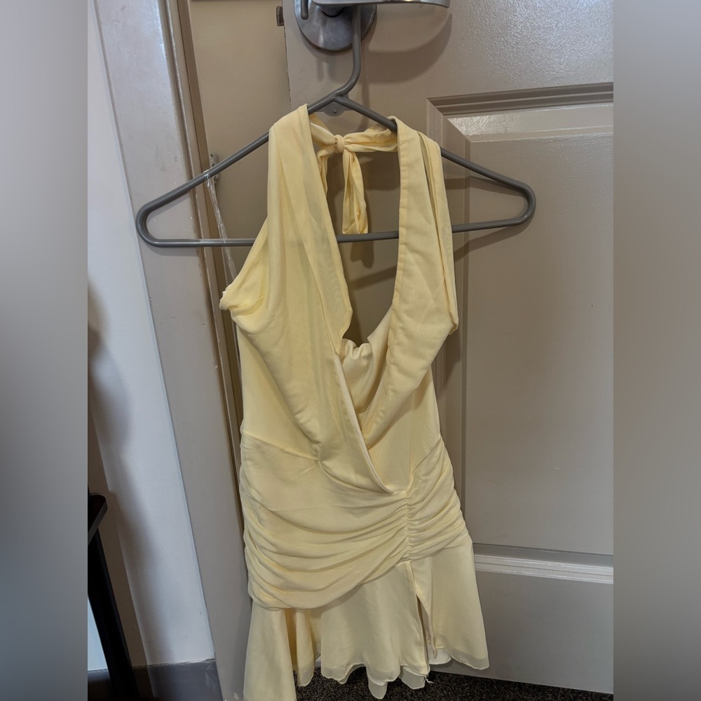 Peppermayo Pale Yellow Backless Halter Dress